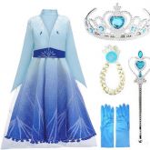 Vestido Fantasia Rainha Elsa + Luvas + Coroa + Varinha Mágica + Cabelo cod: 2810044